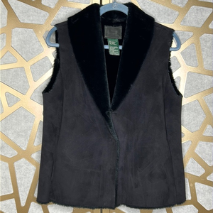 Ralph Lauren Black Faux Fur Trim Suede Vest